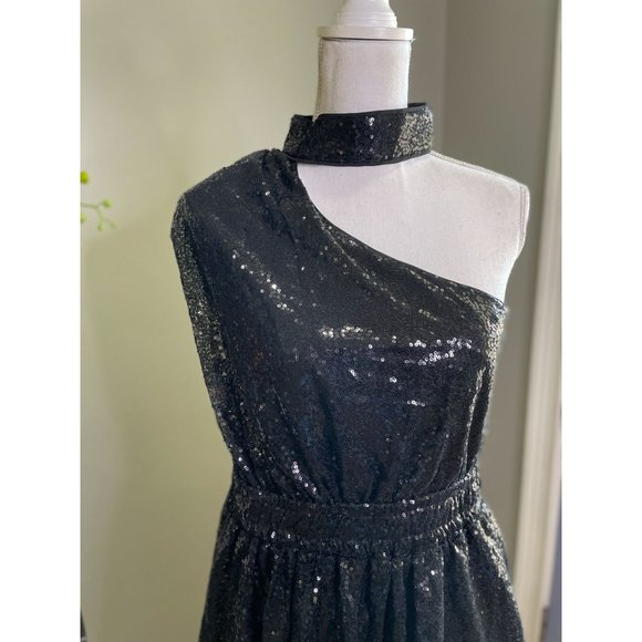 DO+BE Sequin One Shoulder Choker Dress Black Small - Picture 4 of 11